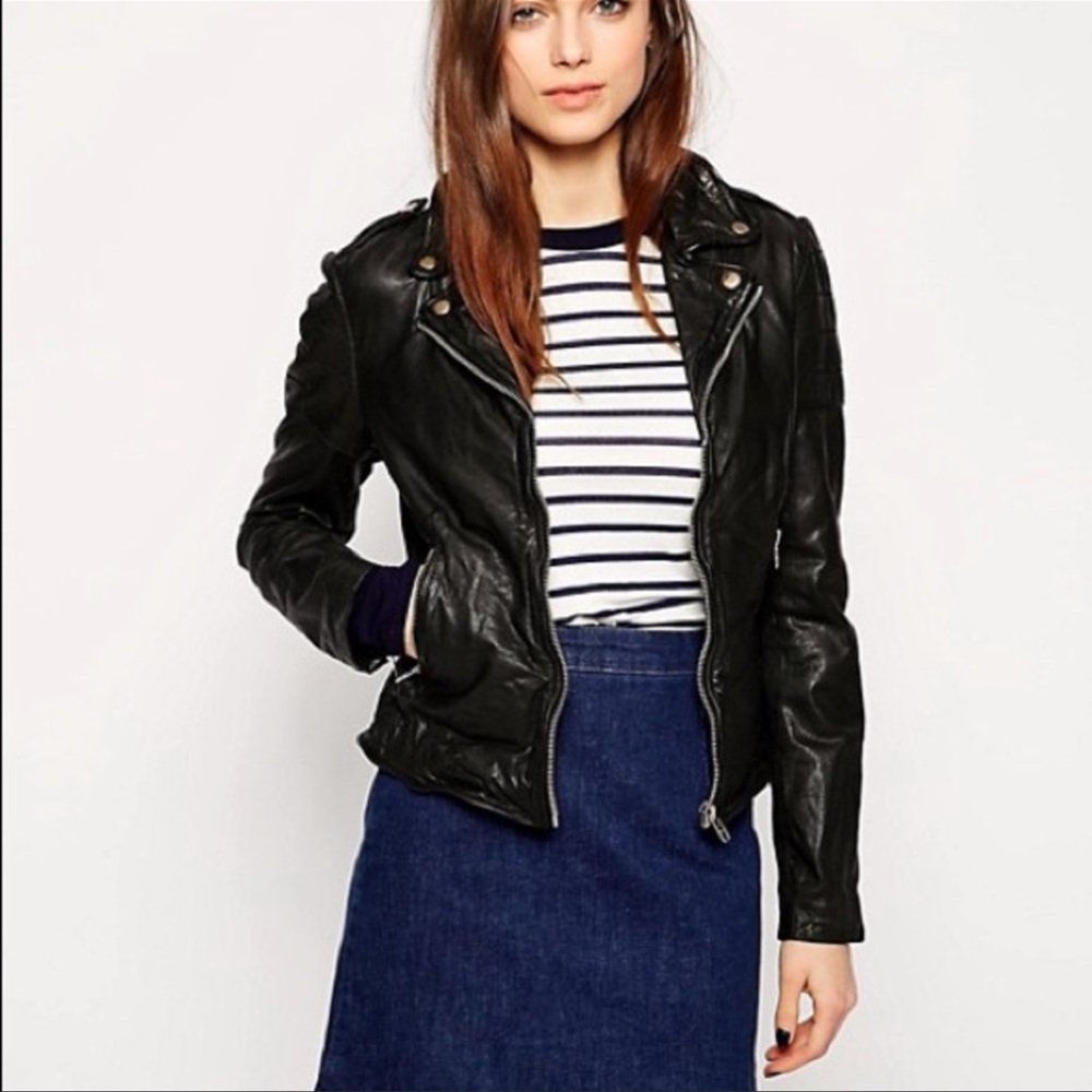 Muubaa Presley Leather Biker Jacket, Black, US 6